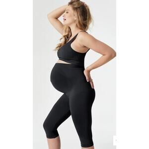 Blanqi Maternity Belly Support‎ Crop Leggings Over the Belly Black Large